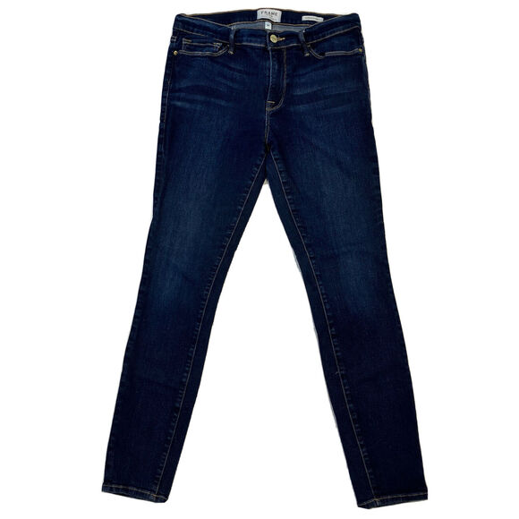 FRAME Le Skinny de Jeanne MidRise Slim Skinny Jeans Size 32 Dark Wash 28” Inseam - Picture 1 of 13